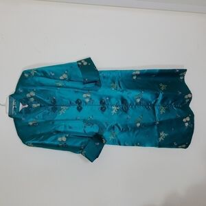 Vintage Shiny Green Satin Embroidered Kimono